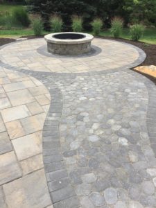 Paver Patio with firepit and decorative stone walkway